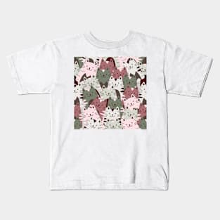 Cute Cats Pattern Green e Grey Kids T-Shirt